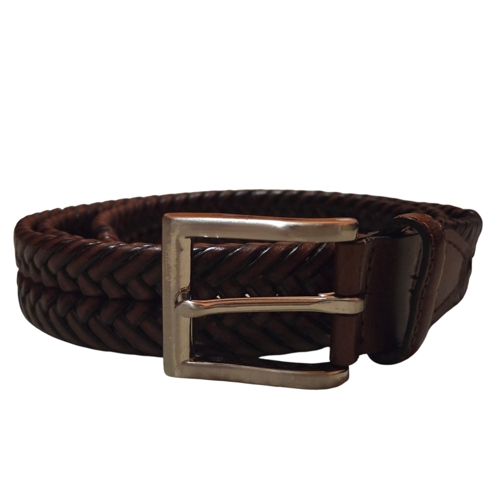 Men's Brown Braided Leather Belt Size 44